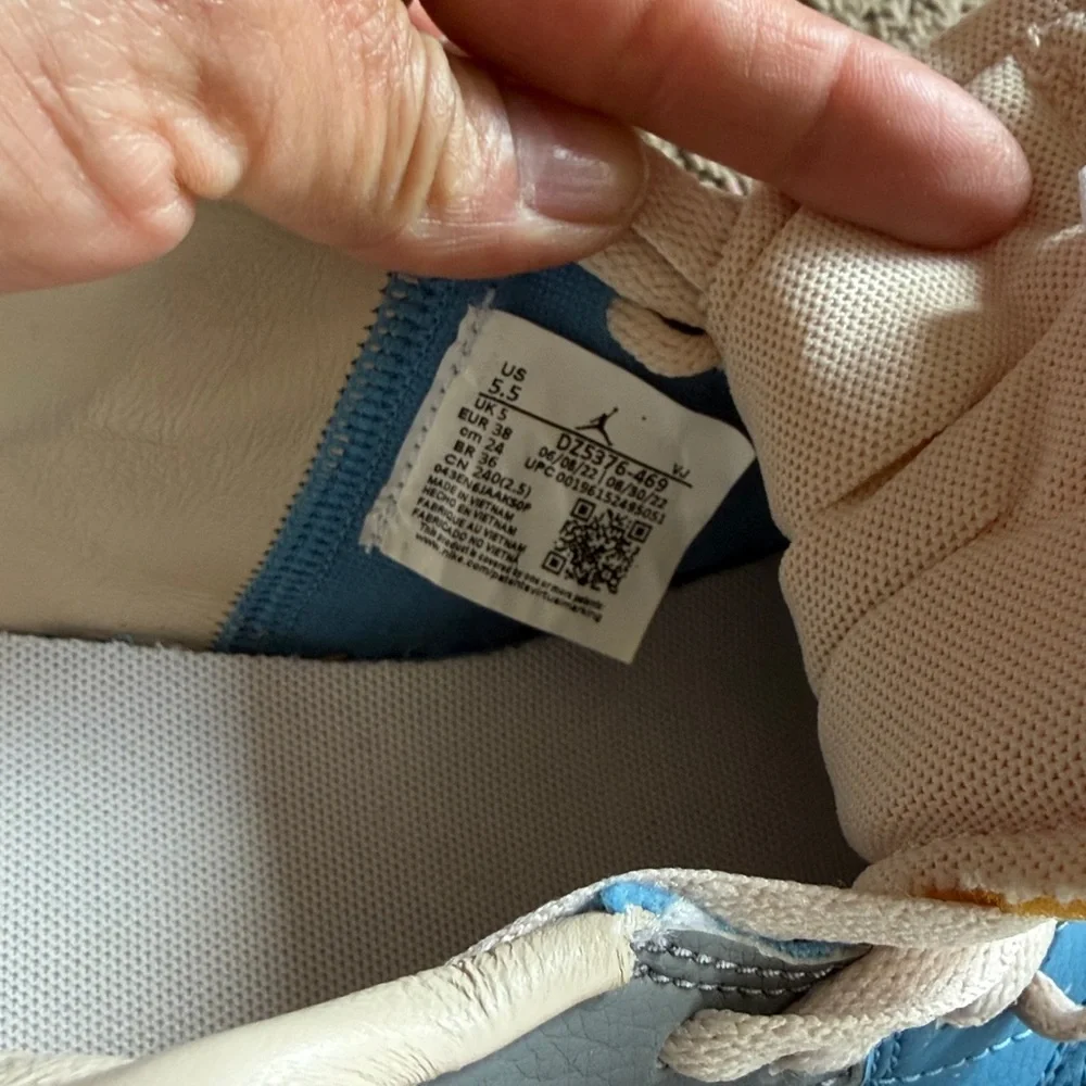 Jordan Kids Low-Top Sneakers in Blue, White & Pink with Yellow Accent - Picture 3 of 6